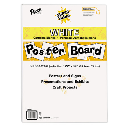 PACON Super Value Poster Board, White, 22" x 28", PK50 0076510